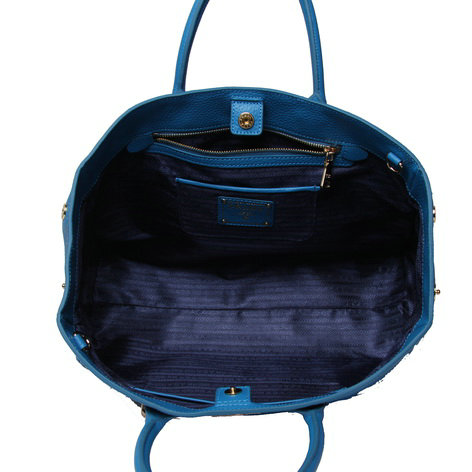 2014 Prada original grainy calfskin tote bag BN2545 middle blue for sale - Click Image to Close